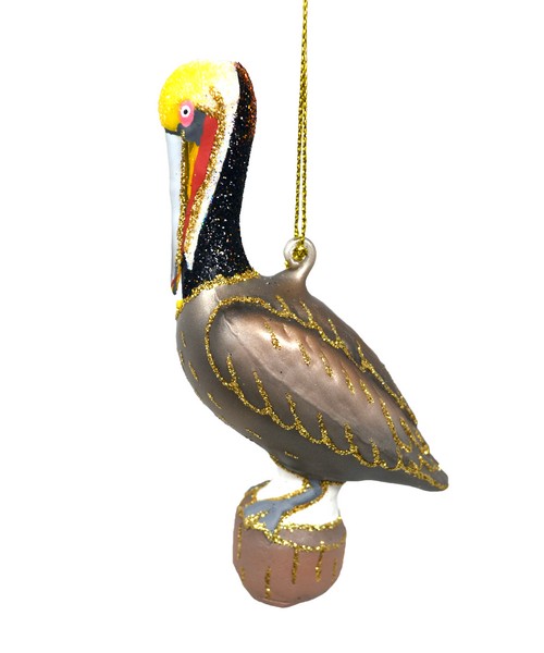 Brown Pelican Glass Ornament