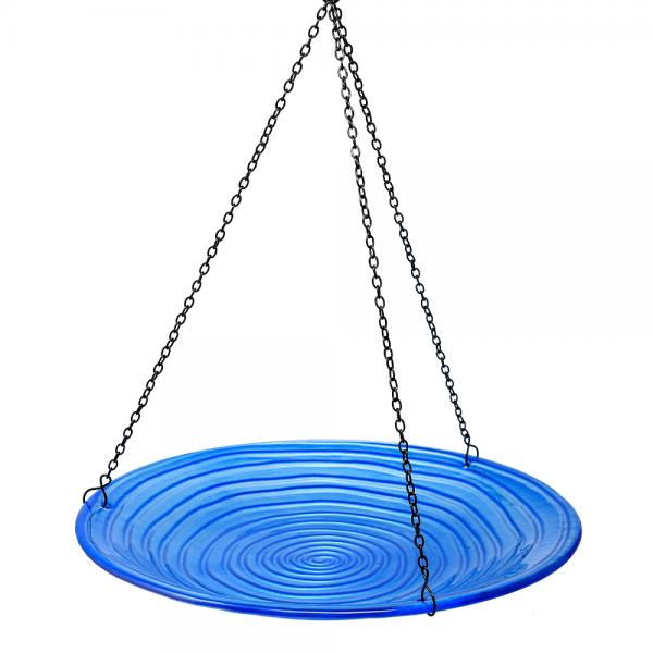 SE Hanging Birdbath Blue Swirl