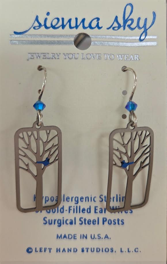SS Blue Bird in Tree Earrings